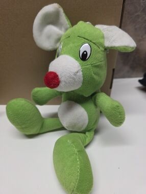 Green Plush Mouse Toy with Red Nose - Kids Soft Stuffed Animal